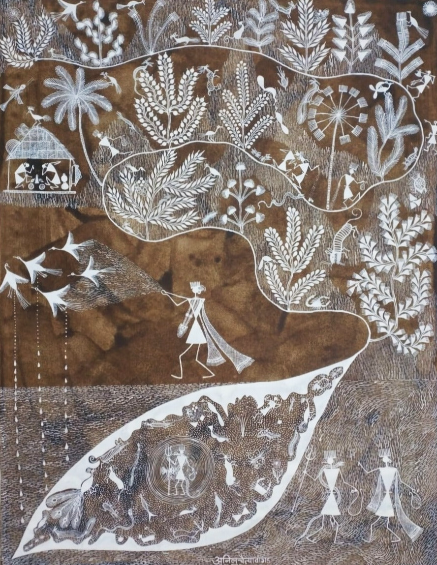 Dhartari (The earth goddess): Warli painting by Anil Wangad Thumbnail