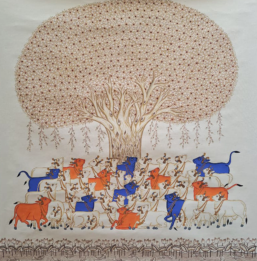 Pichwai Cows under a Banyan tree in Pichwai by Shehzaad Ali Sherani Thumbnail