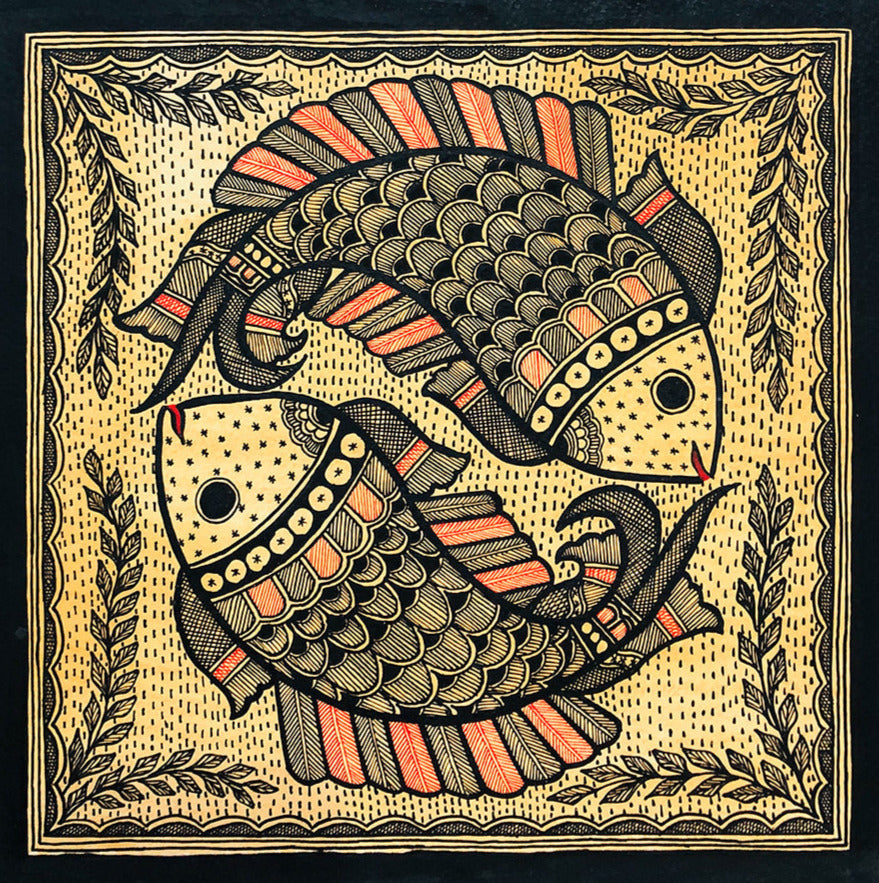 Dual symphony ā Monochromatic tapestry, Madhubani Painting by Ambika Devi Thumbnail