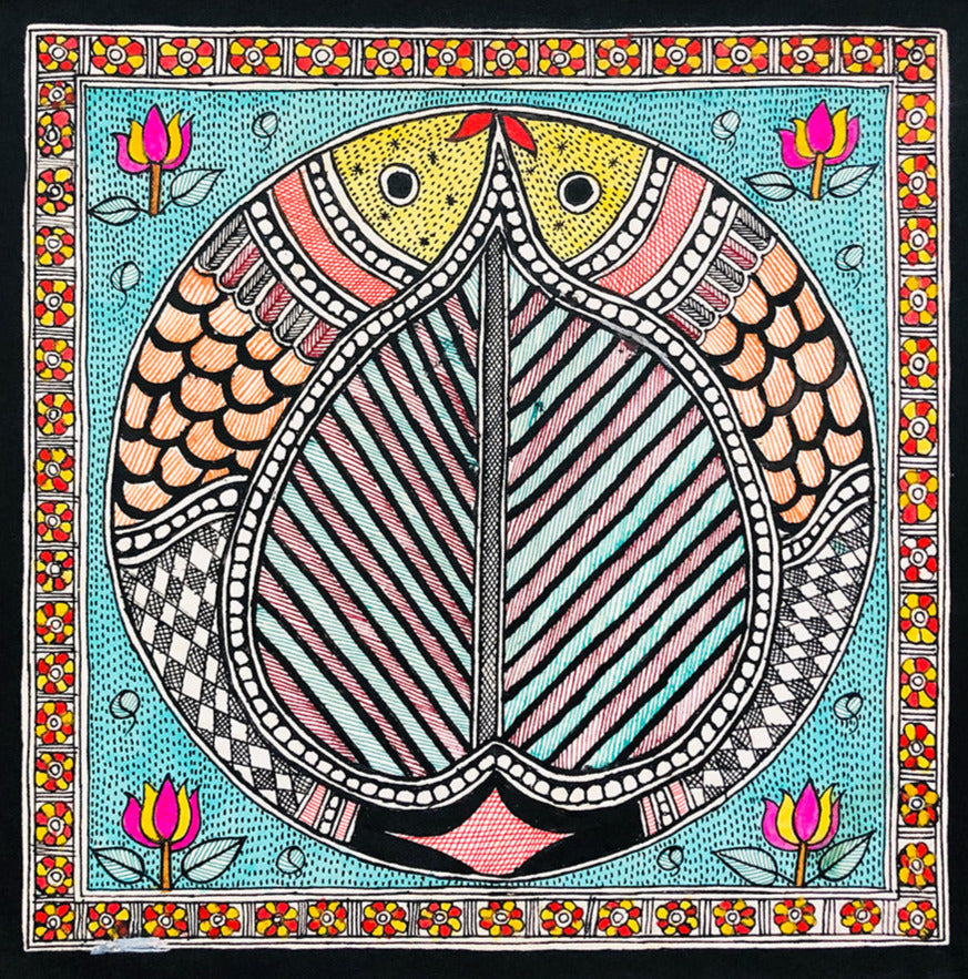 Elegant Arc: Geometry in Madhubani Art by Ambika Devi Thumbnail