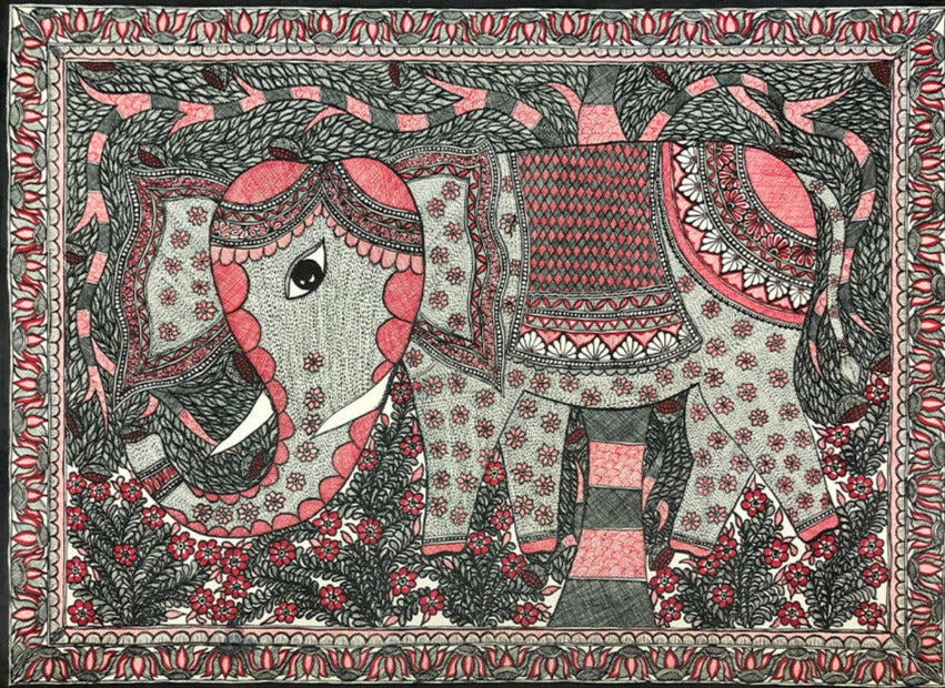 Elephant in the Forest, Madhubani by Ambika devi Thumbnail