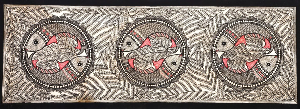 Fishes in Pond Madhubani Painting by Ambika Devi Thumbnail