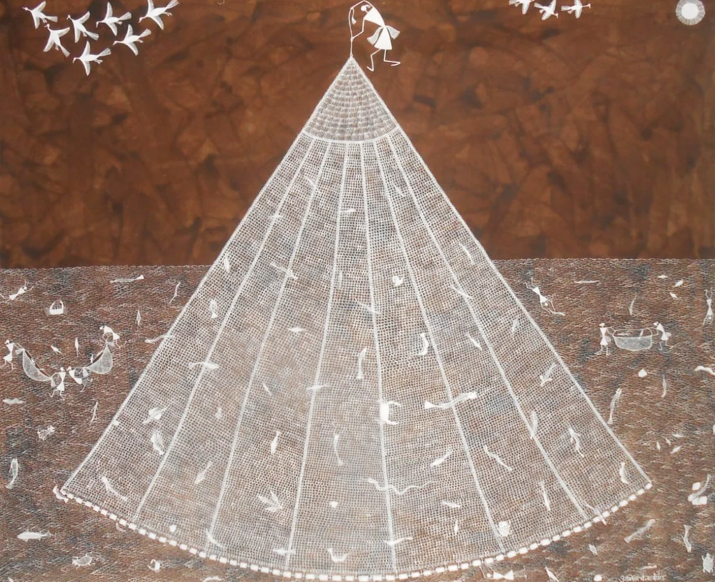 Fishing Net: Warli Painting by Anil Wangad Thumbnail