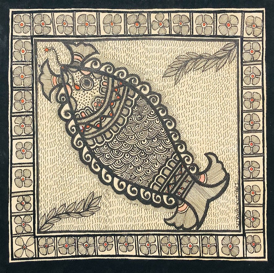 Fluid Grace - Solitary Beauty, Madhubani Art by Ambika Devi Thumbnail