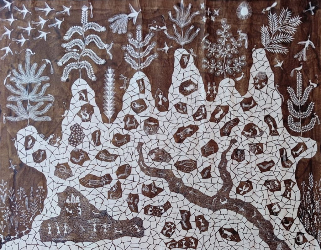 Forest and Animal life : Warli Painting by Anil Wangad Thumbnail