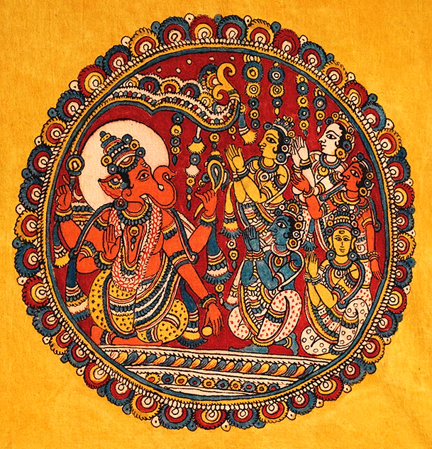 Ganesha with Devotees Kalamkari Painting by Siva Reddy Thumbnail