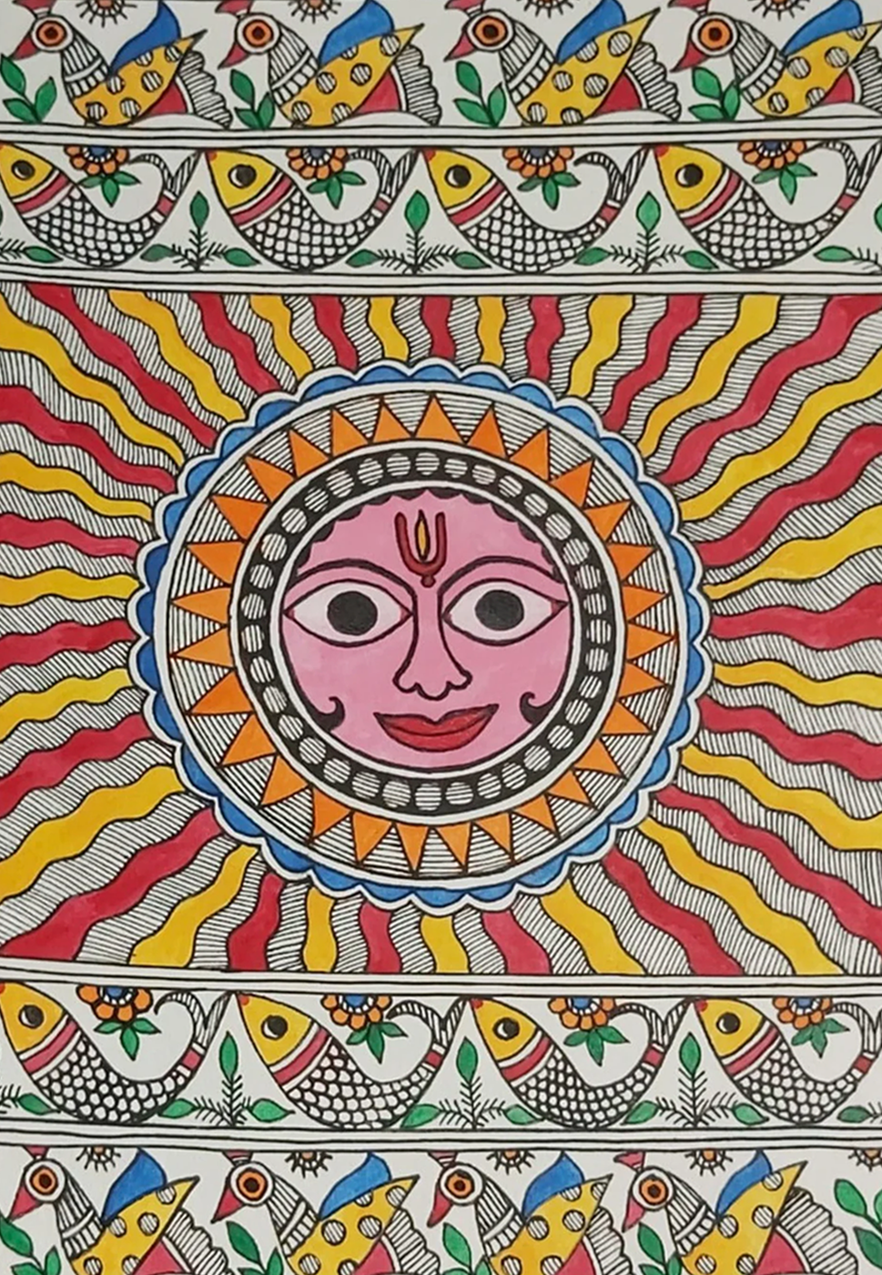 Madhubani Painting of Glowing Sun by Priti Karn Thumbnail