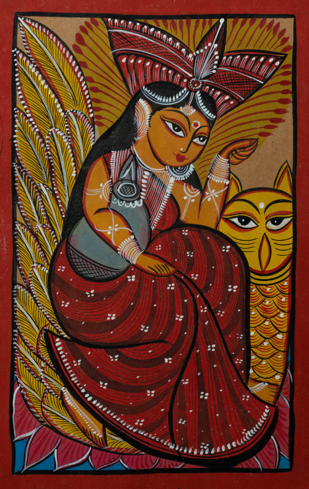 Goddess Lakshmi with owl in Bengal Pattachitra by Manoranjan Chitrakar Thumbnail