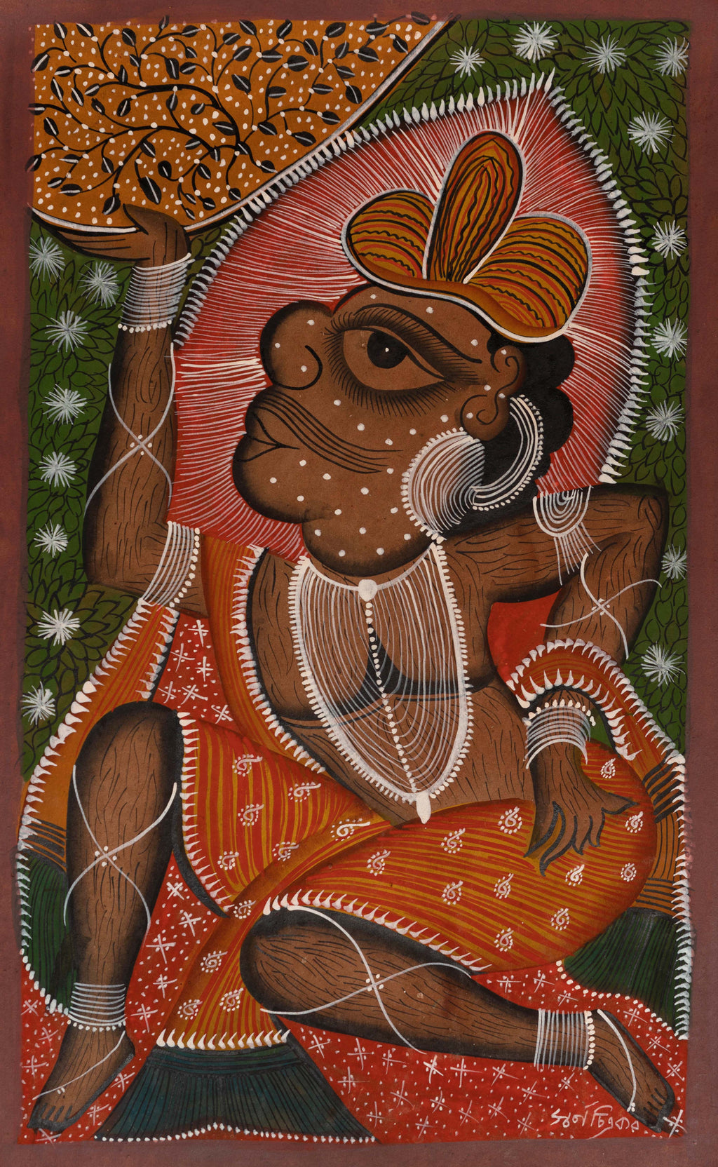 Hanuman and Mount Dronagiri: Bengal Pattachitra by Swarna chitrakar Thumbnail