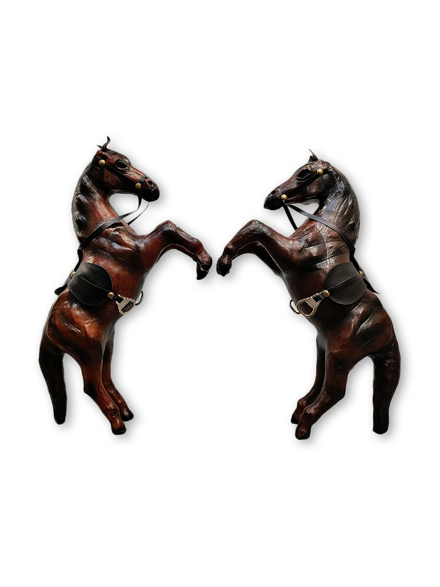 Harmonious Encounters: Elevated Leather Horses in Stride, Leather toys by Nandram Thumbnail