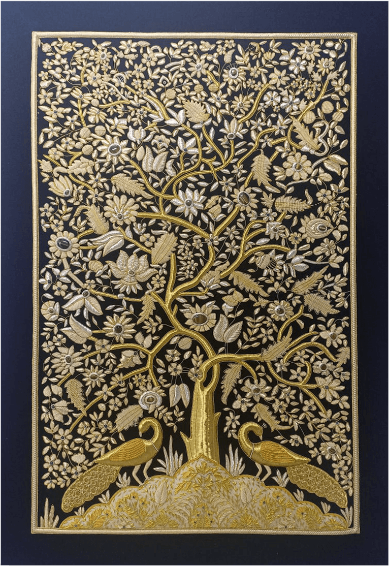 Imagery of peacocks sitting under a tree: Zari Zardozi Work by Mohd. Bilal Thumbnail