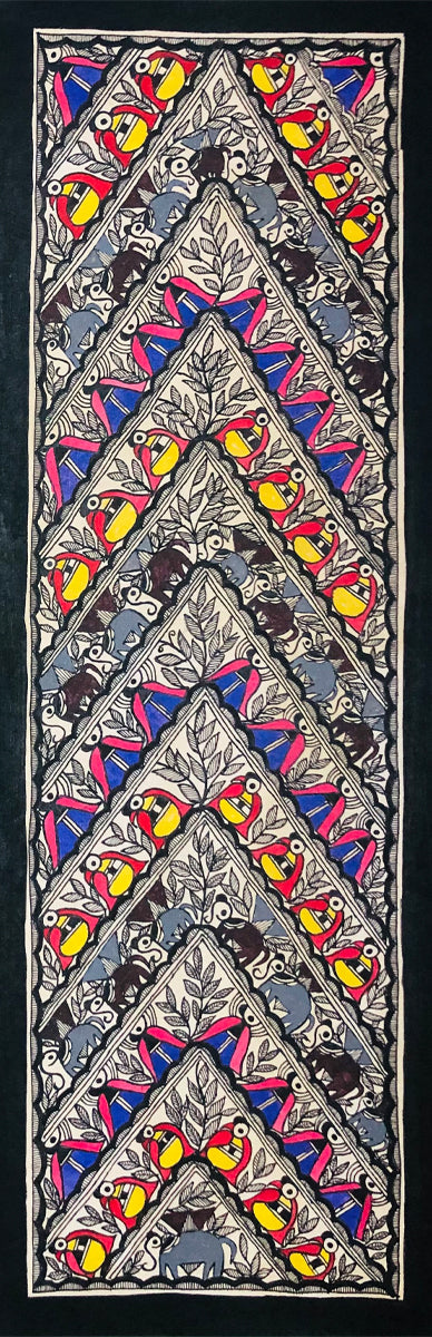 Ink and Myth: Godna Motifs Painted in Madhubani Painting by Ambika Devi Thumbnail