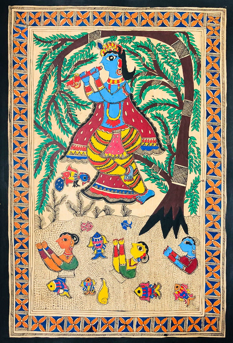 Krishna, Madhubani art by Ambika devi Thumbnail