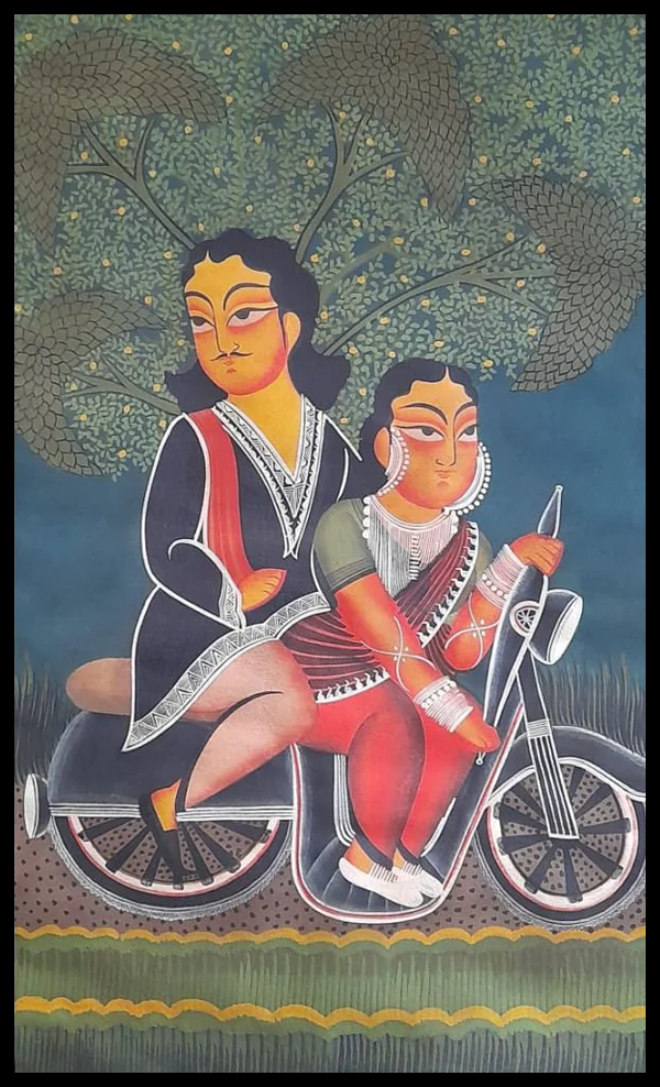 Love's Thrilling Ride: A Kalighat Portrait by Uttam Chitrakar Thumbnail