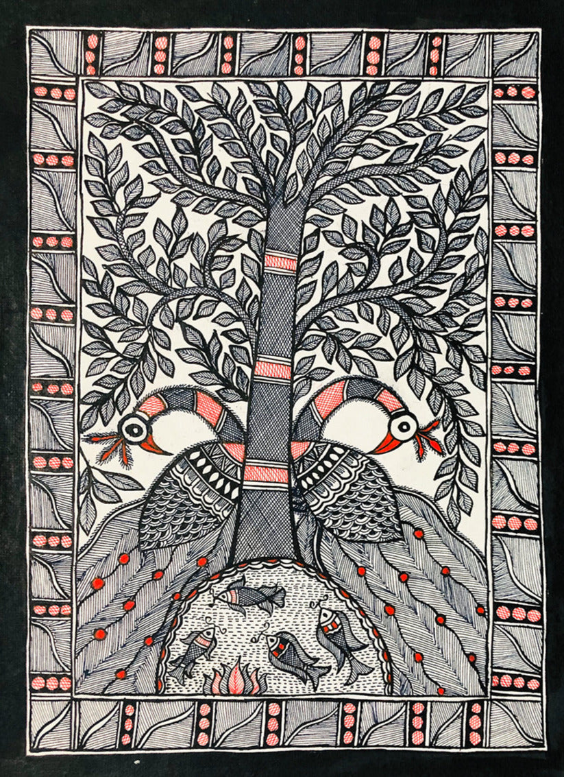 Lush abudance - Vitality of Life Madhubani Art by Ambika Devi Thumbnail