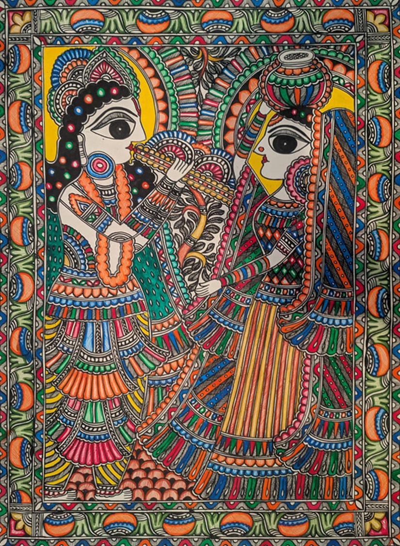 Radha Krishna in Madhubani by Ambika Devi Thumbnail