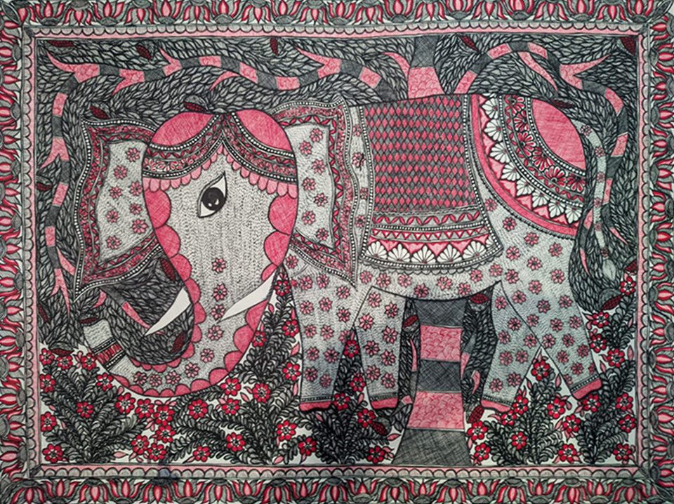 A Royal Elephant in Madhubani by Ambika Devi Thumbnail