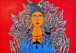 Buy Frida Kahlo with Cat and Monkey in Madhubani By Izhar Ansari