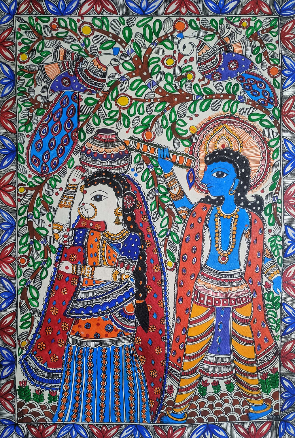 Makhan Chor: Krishna in Madhubani Art by Ambika Devi Thumbnail