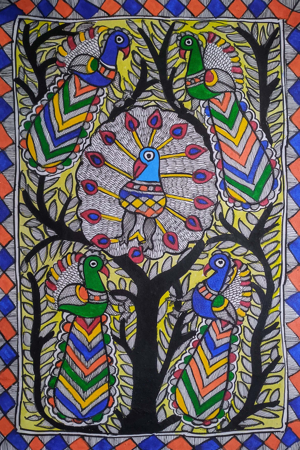 Peacocks in Madhubani by Ambika Devi Thumbnail