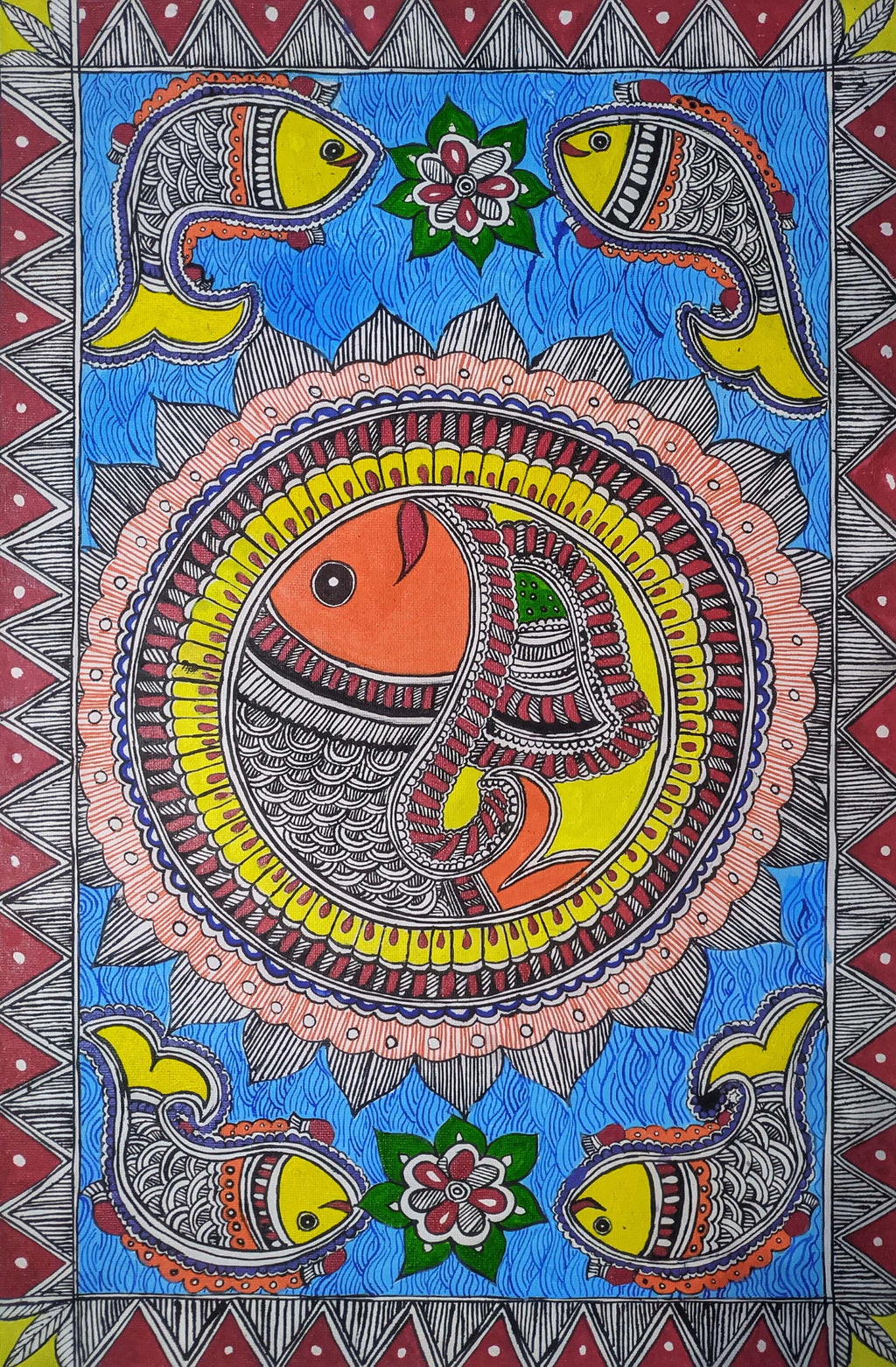 Fishes in Madhubani by Ambika Devi Thumbnail