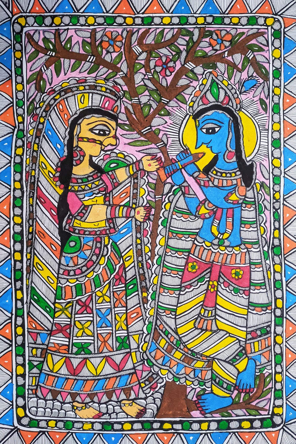 Radha Krishna in the Forest: Madhbani by Ambika Devi Thumbnail