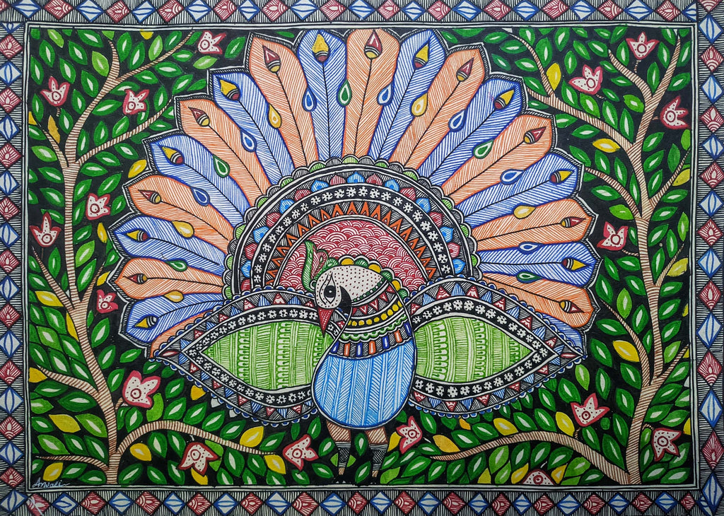 Madhubani Peacock Art by Ambika Devi Thumbnail