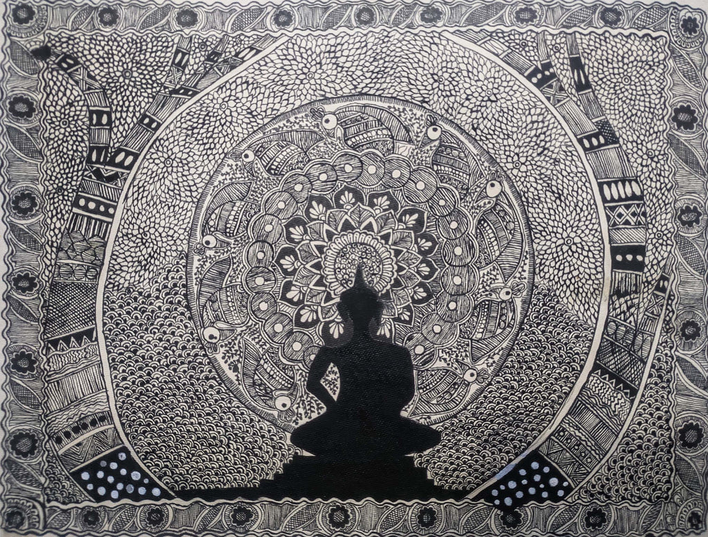 Buddha's Enlightenment a Serene Madhubani Art by Ambika Devi Thumbnail