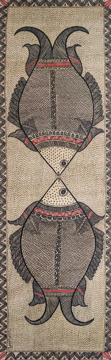 Fish Duo in Madhubani Art by Ambika Devi Thumbnail