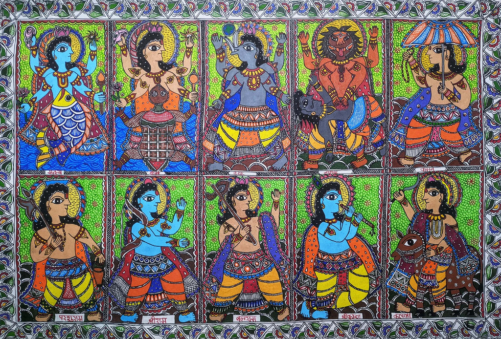 Dasha Avatar of Vishnu in Madhubani by Ambika Devi Thumbnail