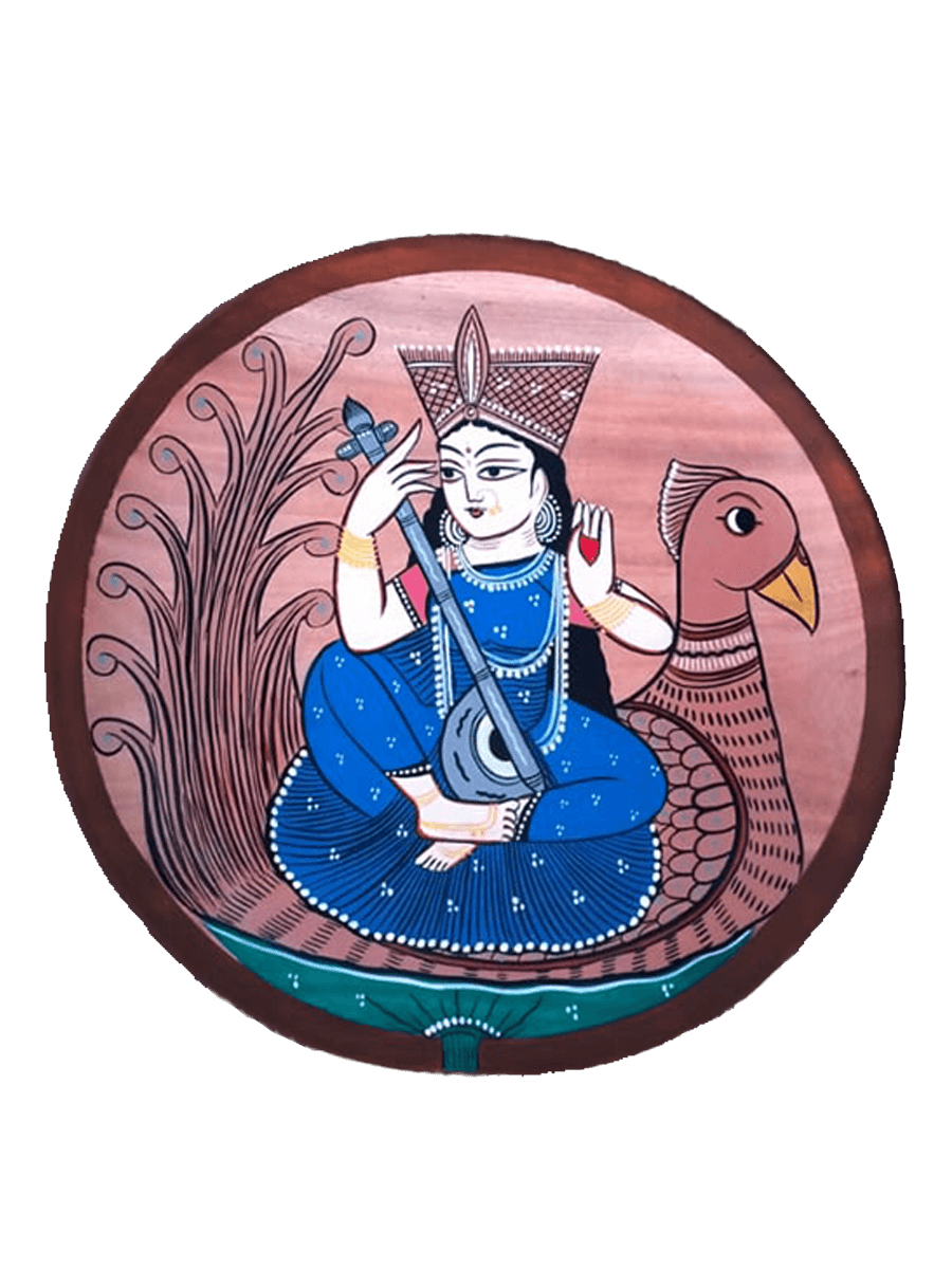 Maa Saraswati with her Veena Bengal pattachitra Plate by Manoranjan Chitrakar Thumbnail