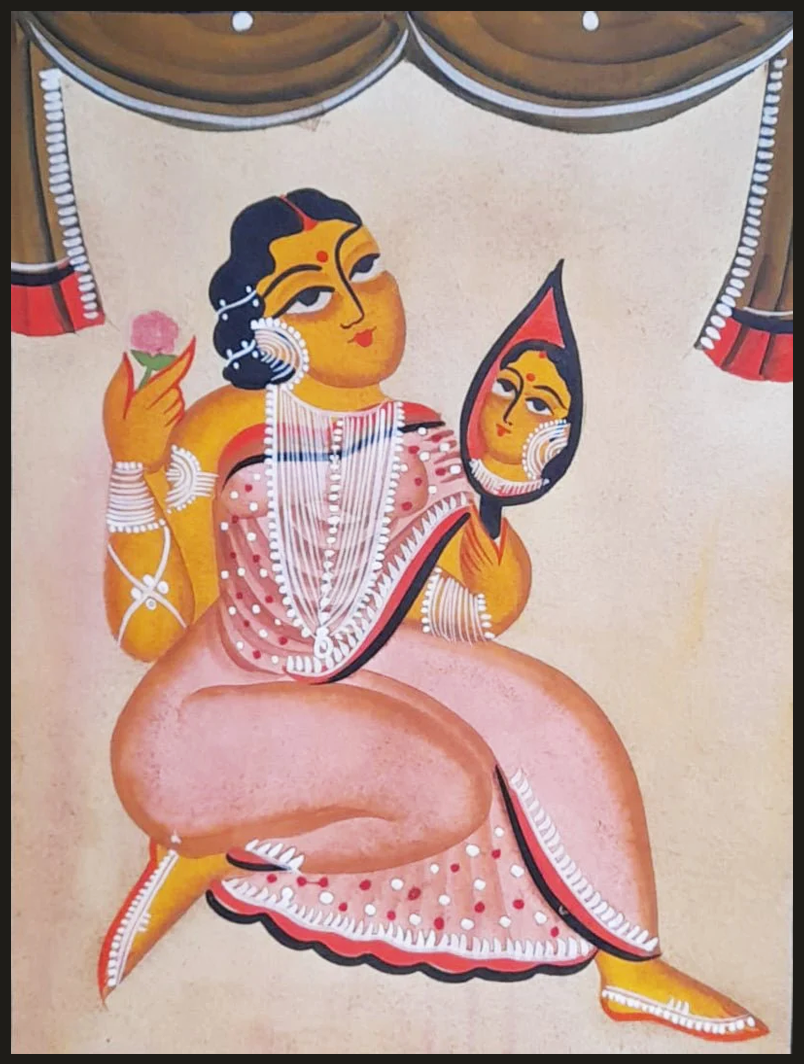Mirror of Confidence: Uttam Chitrakar's Kalighat Self-Admiration Thumbnail