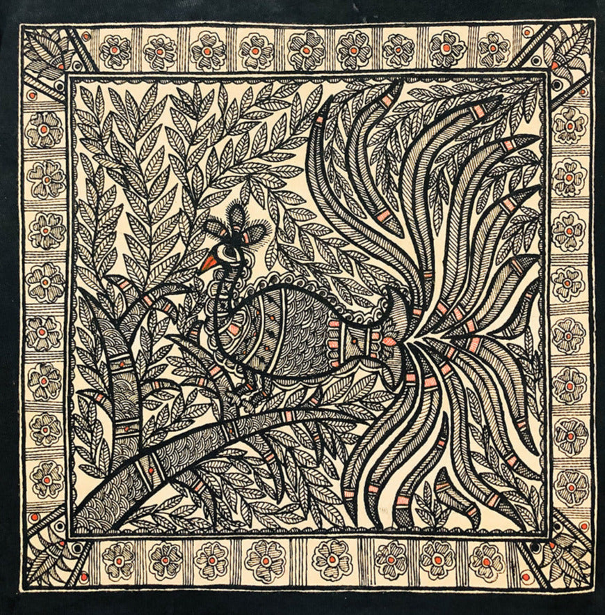 Monochromic elegance – Symphony in Woods, Madhubani Painting by Ambika Devi Thumbnail