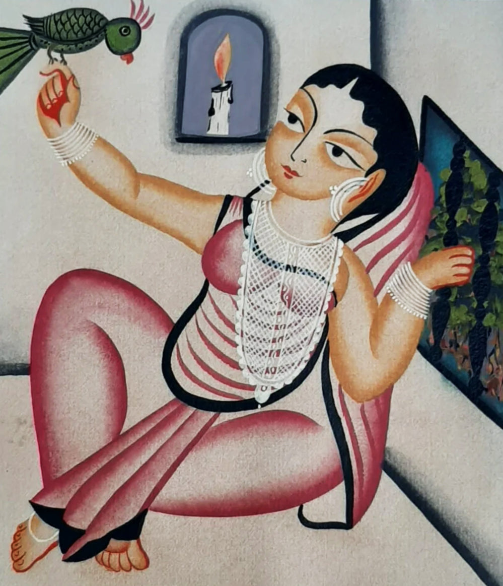 Mystique of the Parrot:Kalighat Art by Bapi Chitrakar Thumbnail