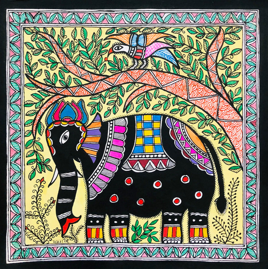 Nature's Mosaic: A Madhubani Tapestry by Ambika Devi Thumbnail