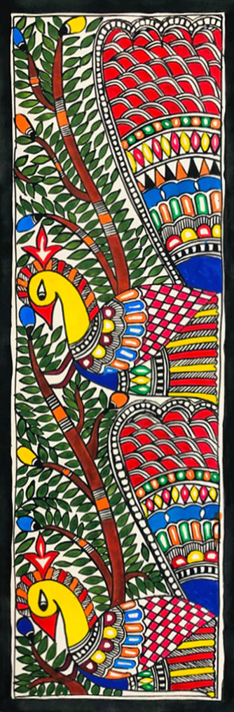 Nature's Spectacle Unveiled: The Elegance of Peacocks Madhubani Painting by Ambika Devi Thumbnail