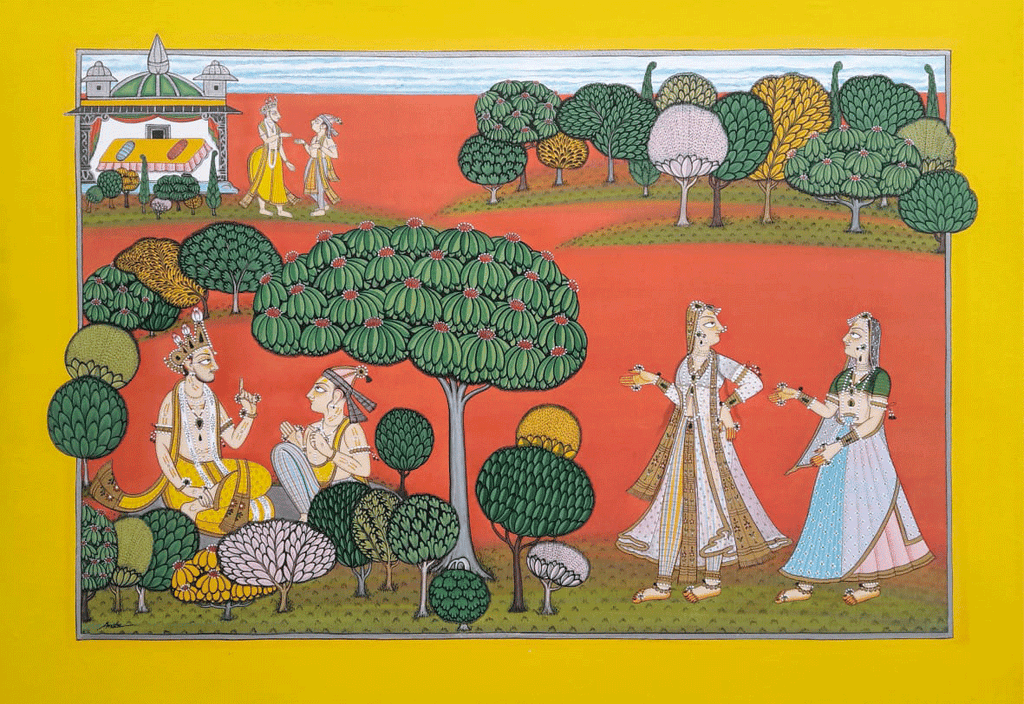 Nayaka Nayaki Bhed in Kangra Miniature by Anshu Mohan Thumbnail