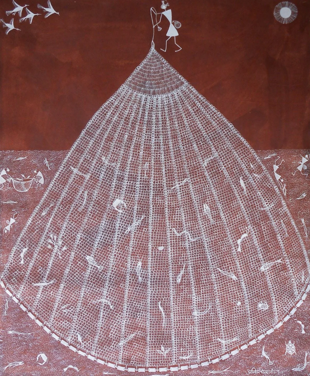 Net: Warli painting by Anil Wangad Thumbnail