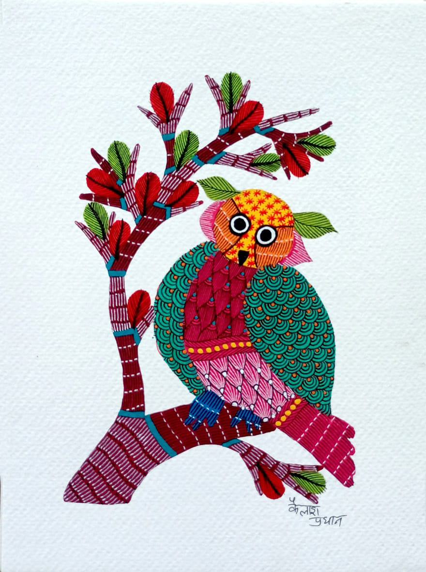 Owl in Gond art by Kailash pradhan Thumbnail