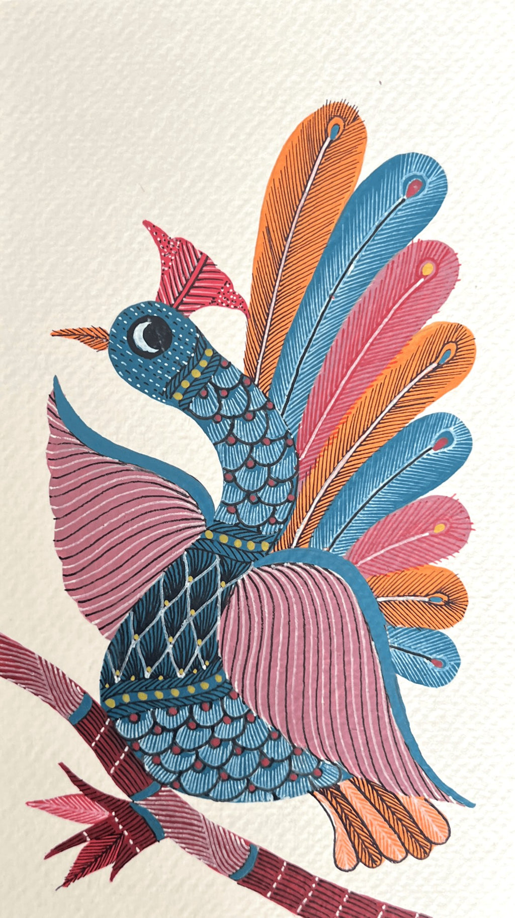 Majestic Peacock In Gond by Kailash Pradhan Thumbnail