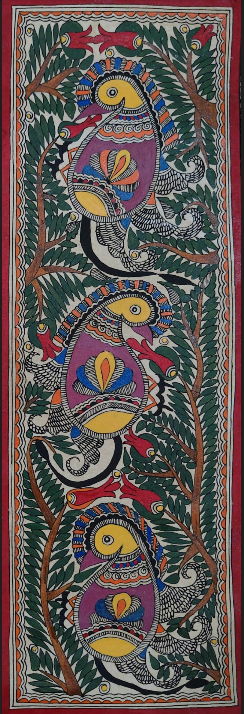 Peacock in Madhubani by Ambika Devi Thumbnail