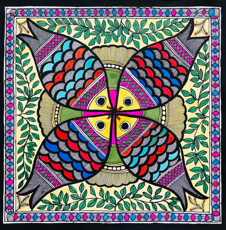 Quadrat Symphony: The Lush Realm of Madhubani Art by Ambika Devi Thumbnail