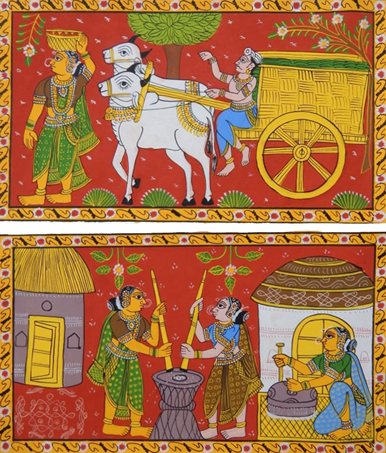 RURAL VILLAGE LIFE: CHERIYAL SCROLL PAINTING by Sai Kiran (Set of 2) Thumbnail