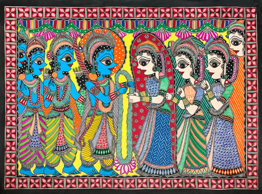 Radha Krishna, Madhubani Painting by Ambika devi Thumbnail