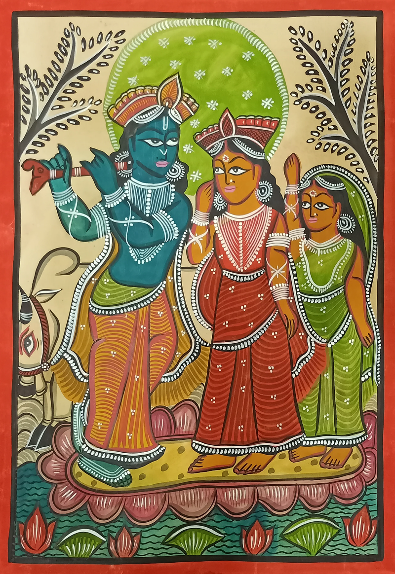 Buy Radha Krishna: Kalighat style Indian Folk Art for sale