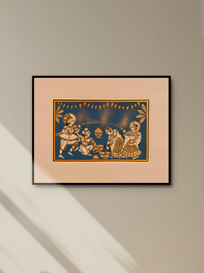 Radha-Krishna Holi Scenes: Phad Wall Painting | Indian Folkart Radha-Krishna Holi Scenes: Phad Wall Painting | Indian Folkart