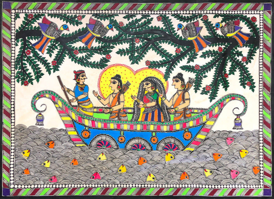 Ram, Sita and Lakshman's journey to the forest, Madhubani by Ambika devi Thumbnail