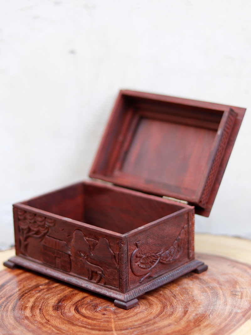Red Sandalwood Jewelry Box by Om Prakash