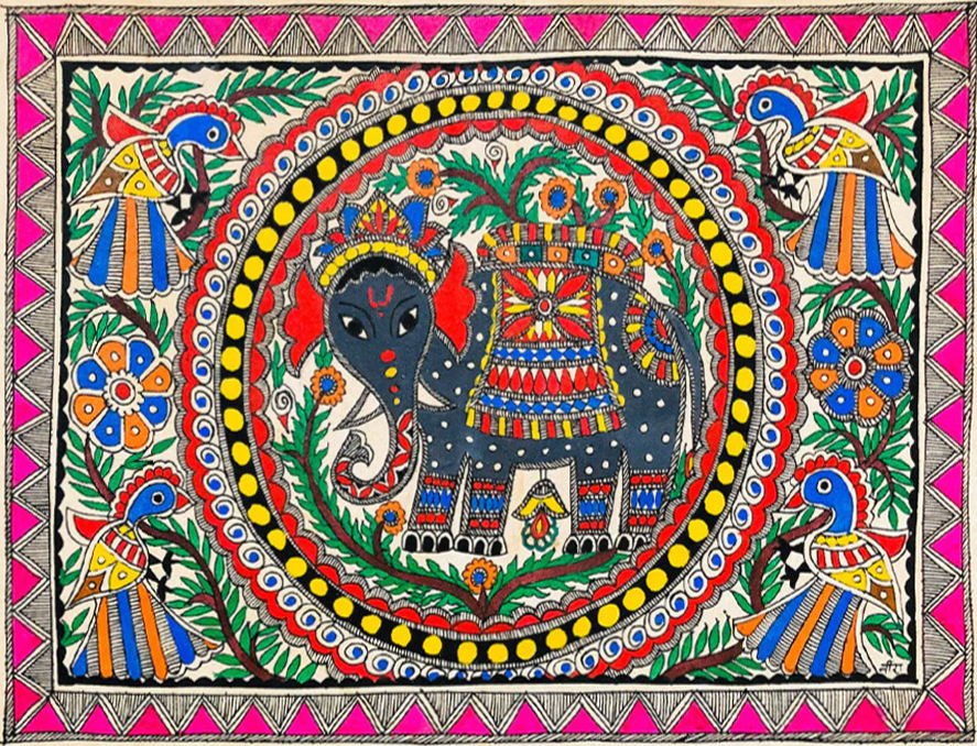 Regal Grace of Gajaraj, Madhubani Painting by Ambika Devi Thumbnail