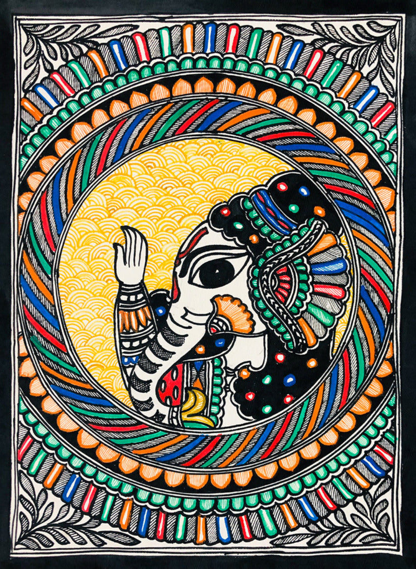 Sacred Stroke - A Devotional Madhubani Art, Madhubani Painting by Ambika Devi Thumbnail